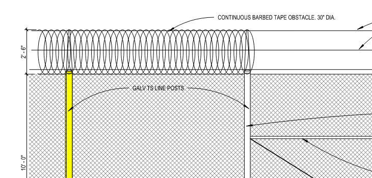 30 inch diameter single coil barbed tape obstacle and expanded metal fence