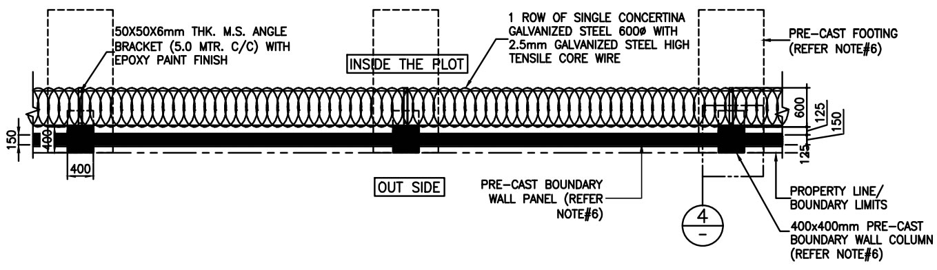 High tensile concertina razor wire fencing along precast perimeter wall